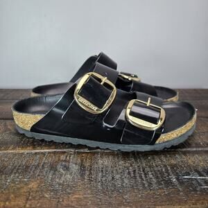Birkenstock Arizona Big Buckle Womens Size 5 EU 36 Narrow Sandals Black Gold